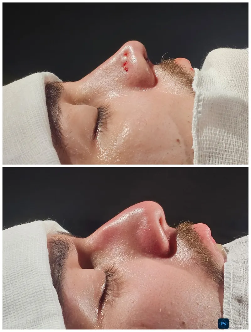 Resultado de rinoplastia — caso 3, antes e depois